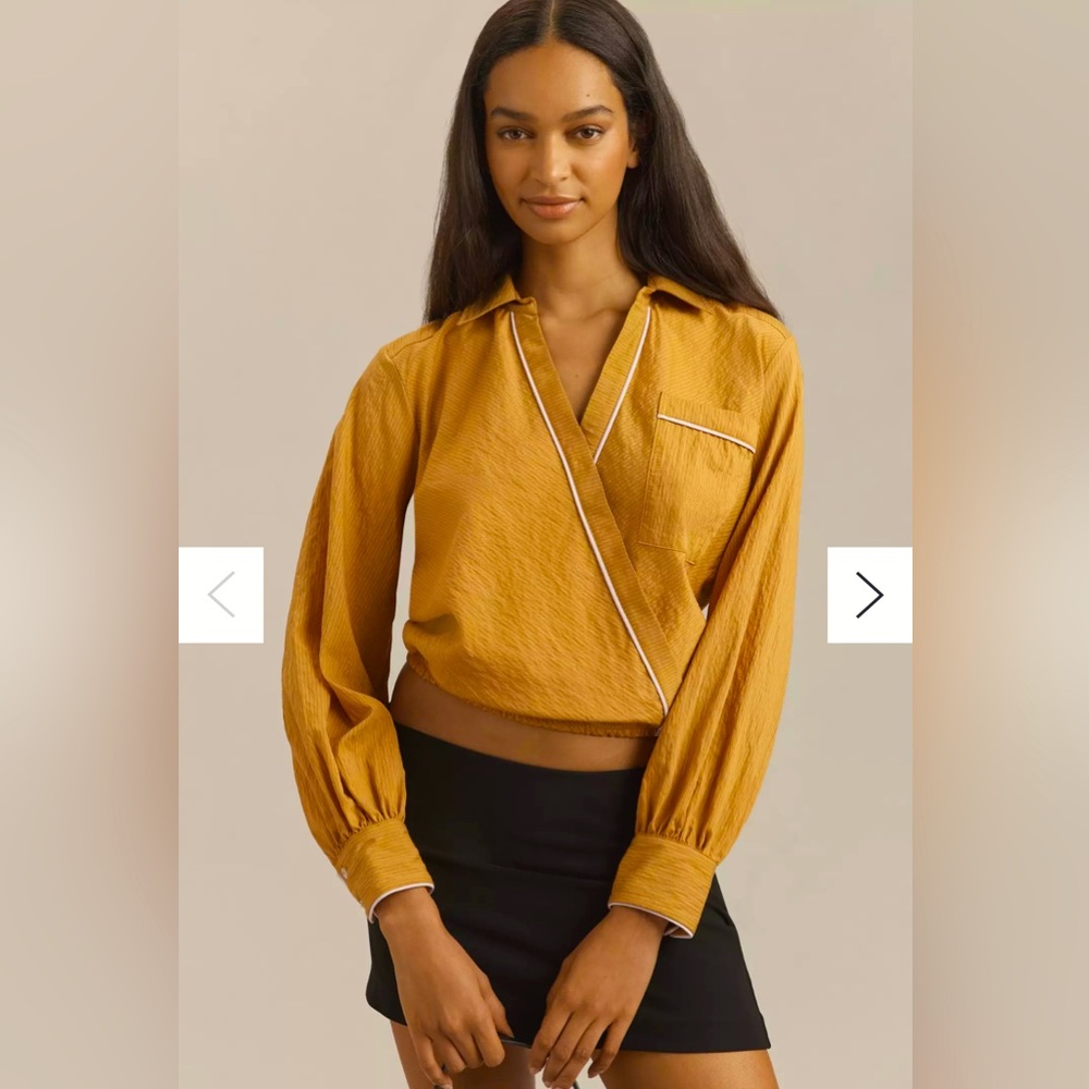 NWT! ANTHROPOLOGIE Maeve Long-Sleeve Piped Wrap Blouse Sz L
